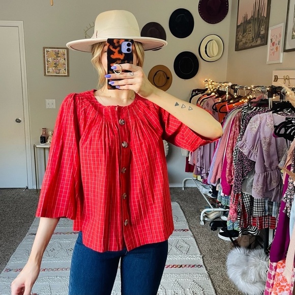 NEW Madewell Pintuck Swing Top in Windowpane Jacquard - Picture 3 of 10